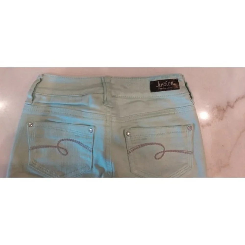 Justice Seafoam Green Metallic Super‎ Skinny Jeans, Girls Size 7R